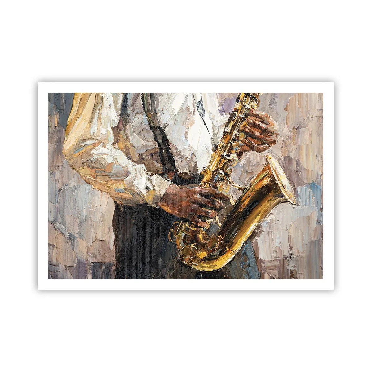 Affiche - Poster - Un musicien jouant du saxophone dans un style artistique - 100x70cm - C'est l'heure du solo - Décoration murale moderne pour le salon et la chambre ARTTOR