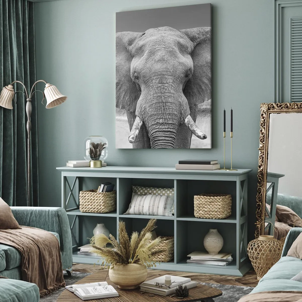 Impression sur toile - Image sur toile - Portrait d'un éléphant en noir et blanc - 50x70cm - Bienvenue dans mon monde - Décoration murale moderne pour le salon et la chambre ARTTOR