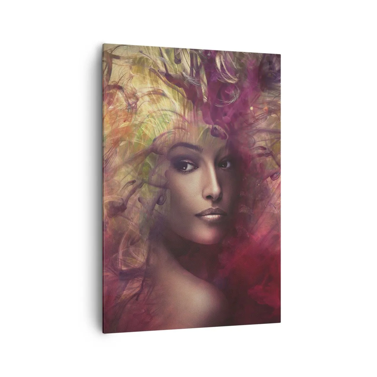 Impression sur toile - Image sur toile - Une femme aux couleurs abstraites créant un arrière-plan dynamique - 70x100cm - Je suis ici! - Décoration murale moderne pour le salon et la chambre ARTTOR