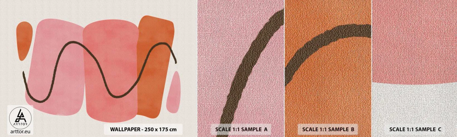 Échantillon de Papier Peint Premium Canvas - mouvement doux des formes - Abstraction, Minimalisme, Pastel - 100x30 cm