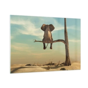 Impression sur verre - Image sur verre - Un éléphant sur une branche d'arbre dans un décor surréaliste - 100x70cm - Nouveau point de vue - Décoration murale moderne pour le salon et la chambre ARTTOR