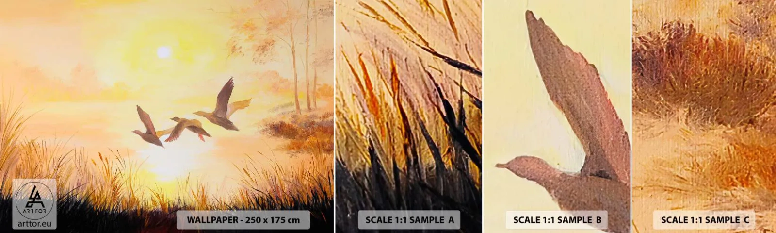 Échantillon de Papier Peint Autocollant Deluxe Sticker - Le début d'un long voyage - Nature, Canard sauvage, Paysage - 100x30 cm