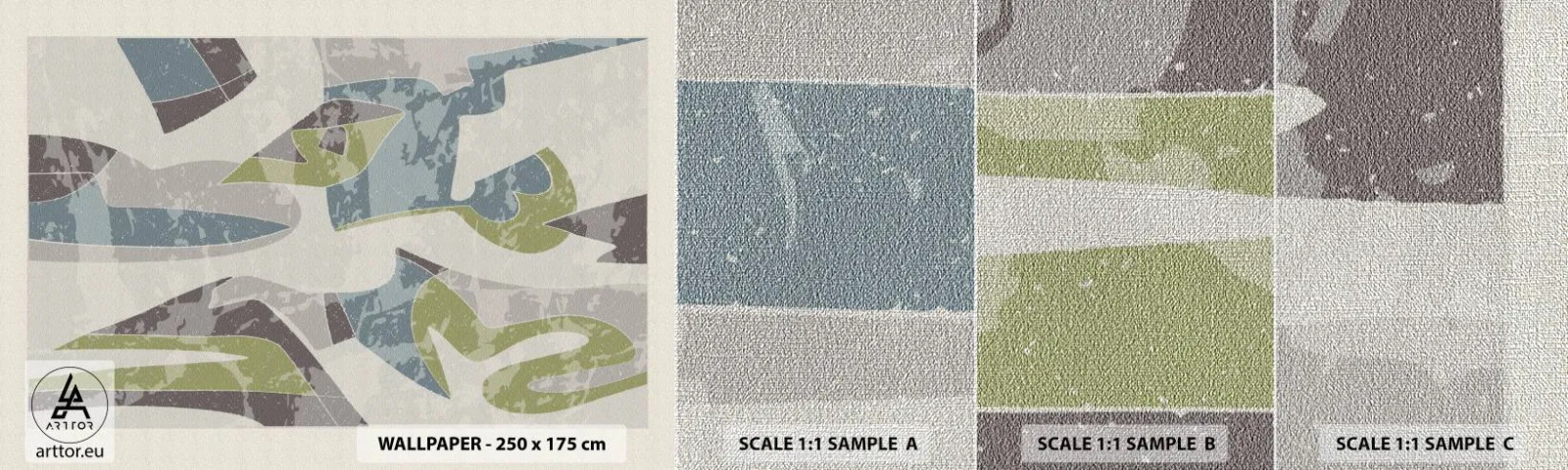 Échantillon de Papier Peint Premium Canvas - Composition derrière la vitre - Formes, Abstraction, Pastel - 100x30 cm