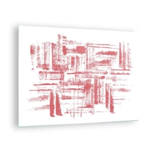 Impression sur verre - Image sur verre - Une composition abstraite en rouge ressemblant au contour de l'architecture urbaine. - 70x50cm - La ville rouge - Décoration murale moderne pour le salon et la chambre ARTTOR