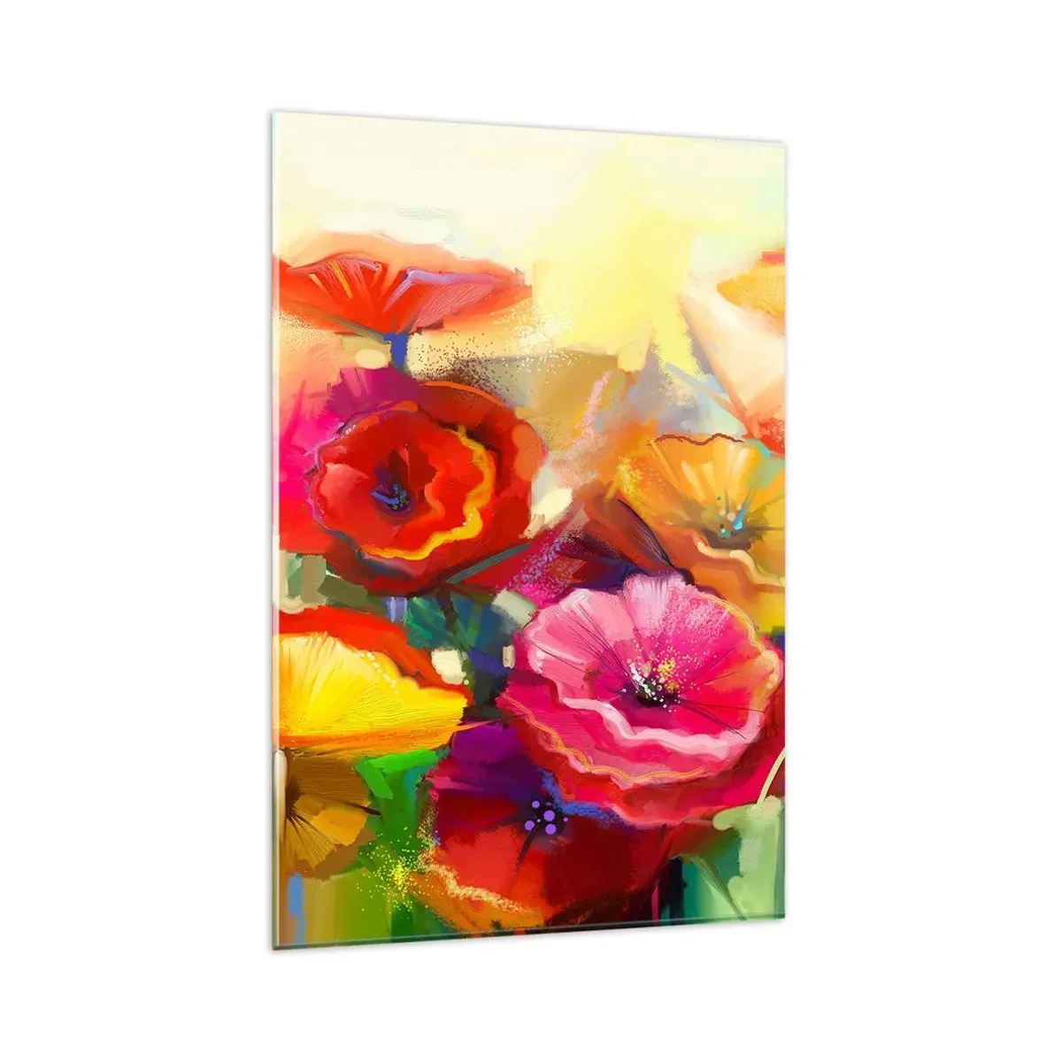 Impression sur verre - Image sur verre - Fleurs abstraites colorées sur fond clair - 80x120cm - Pas seulement rouge - Décoration murale moderne pour le salon et la chambre ARTTOR