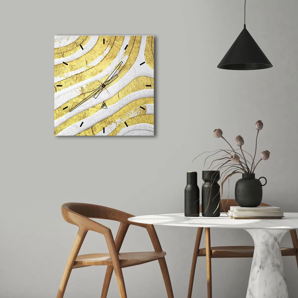 Horloge murale - Pendule murale - Composition en blanc et or - 40x40 cm