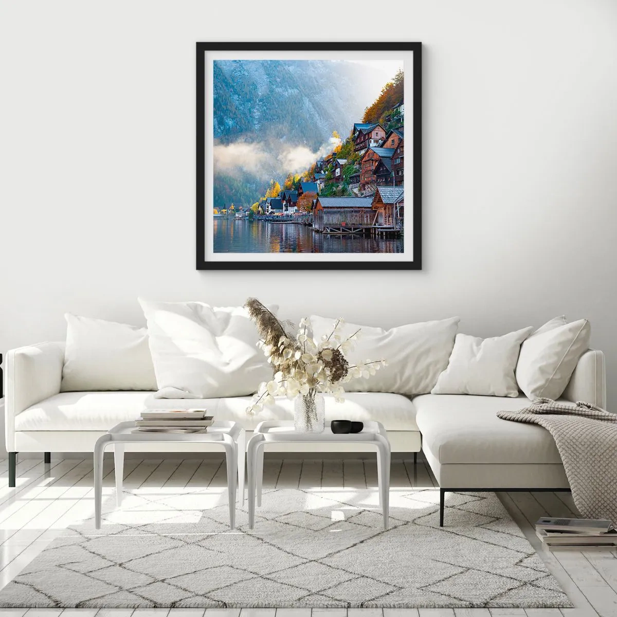 Affiche dans un cadre noir - Poster - Ambiance alpine - 30x30 cm