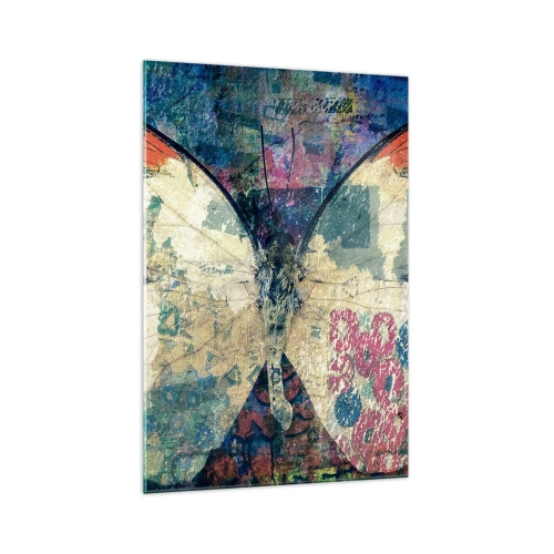 Impression sur verre - Image sur verre - Papillon sur un fond artistique abstrait avec des détails colorés - 70x100cm - Fragilité subtile - Décoration murale moderne pour le salon et la chambre ARTTOR
