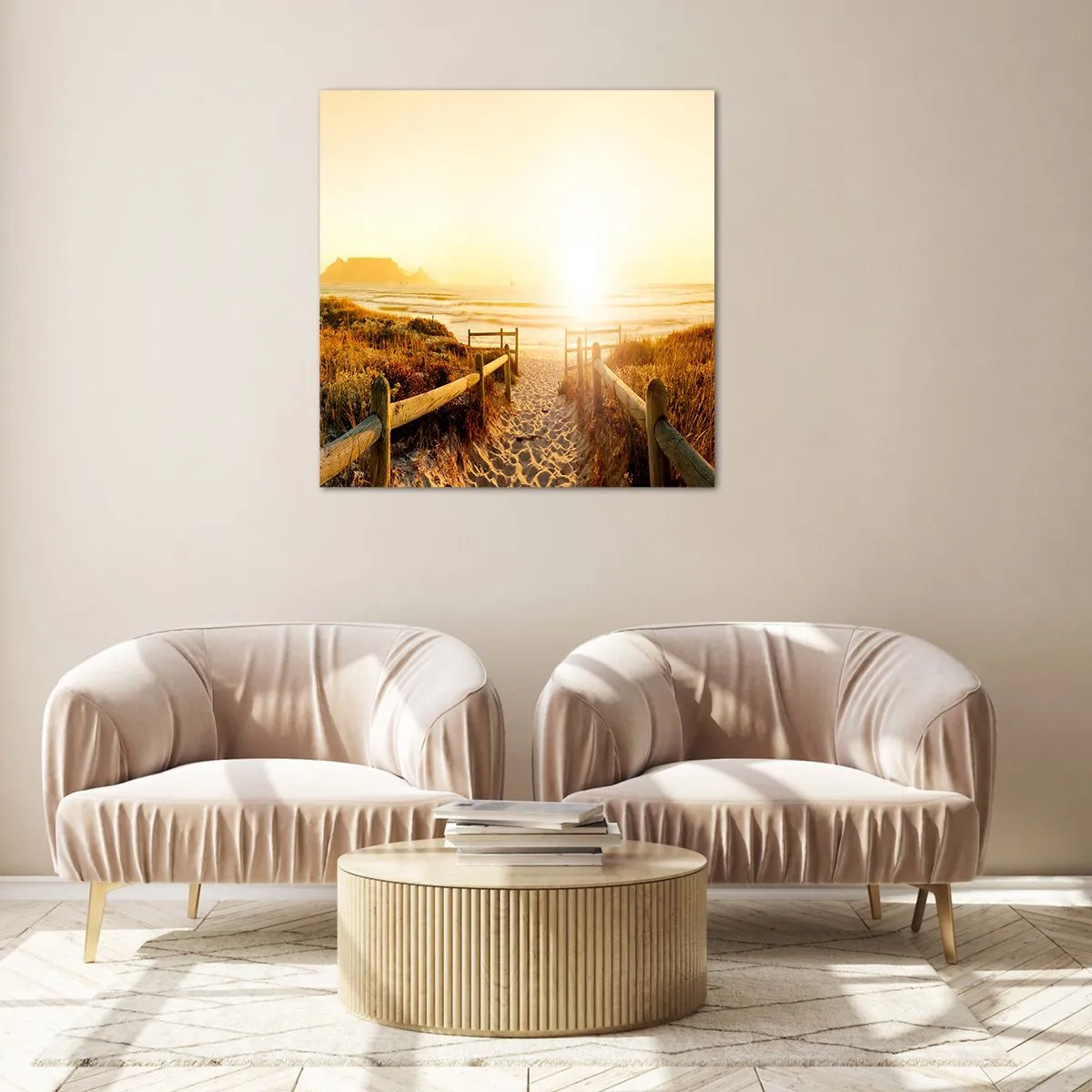Impression sur verre - Image sur verre - A travers la dune, vers le soleil - 60x60 cm