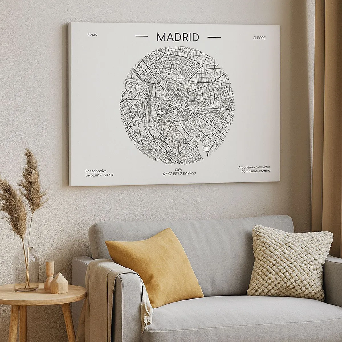 Impression sur toile - Image sur toile - Carte de Madrid dans un style minimaliste en noir et blanc - 70x50cm - Anatomie de Madrid - Décoration murale moderne pour le salon et la chambre ARTTOR