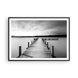 Affiche dans un cadre noir - Poster - Une jetée noire et blanche sur un lac calme - 100x70cm - Au point d'eau - la paix - Décoration murale moderne pour le salon et la chambre ARTTOR