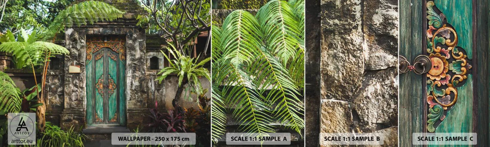 Échantillon de Papier Peint Autocollant Deluxe Sticker - Porte vers un monde exotique - Porte avec ornement, Architecture, Mystère - 100x30 cm