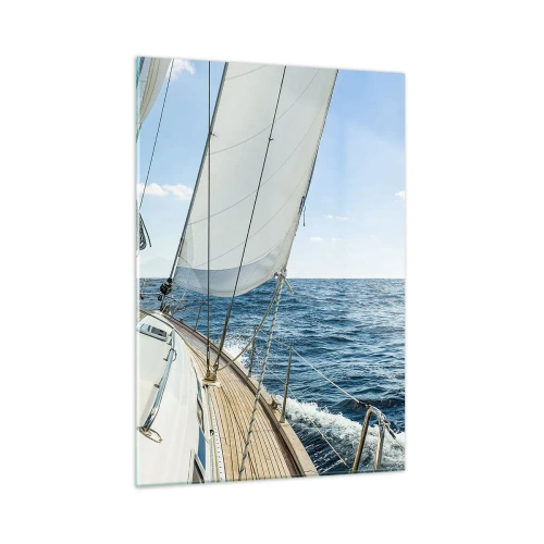Impression sur verre - Image sur verre - Un yacht en pleine mer avec ses voiles déployées - 50x70cm - Ohé, l'aventure - Décoration murale moderne pour le salon et la chambre ARTTOR