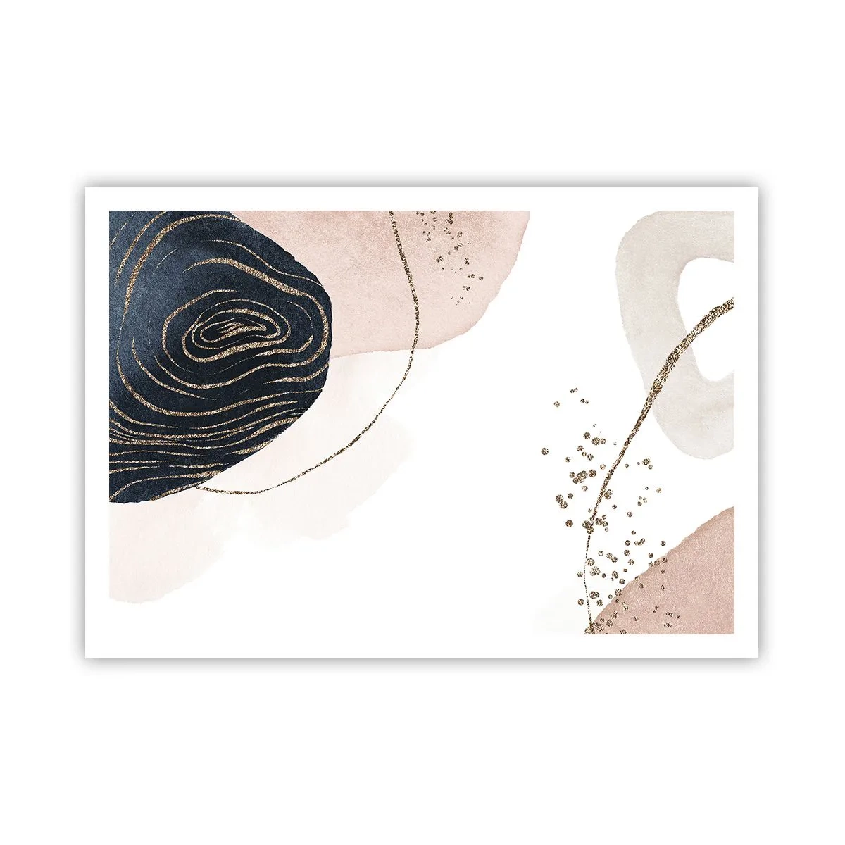 Affiche - Poster - Formes abstraites dans des tons beige et bleu marine avec des détails dorés - 100x70cm - Tout coule - Décoration murale moderne pour le salon et la chambre ARTTOR