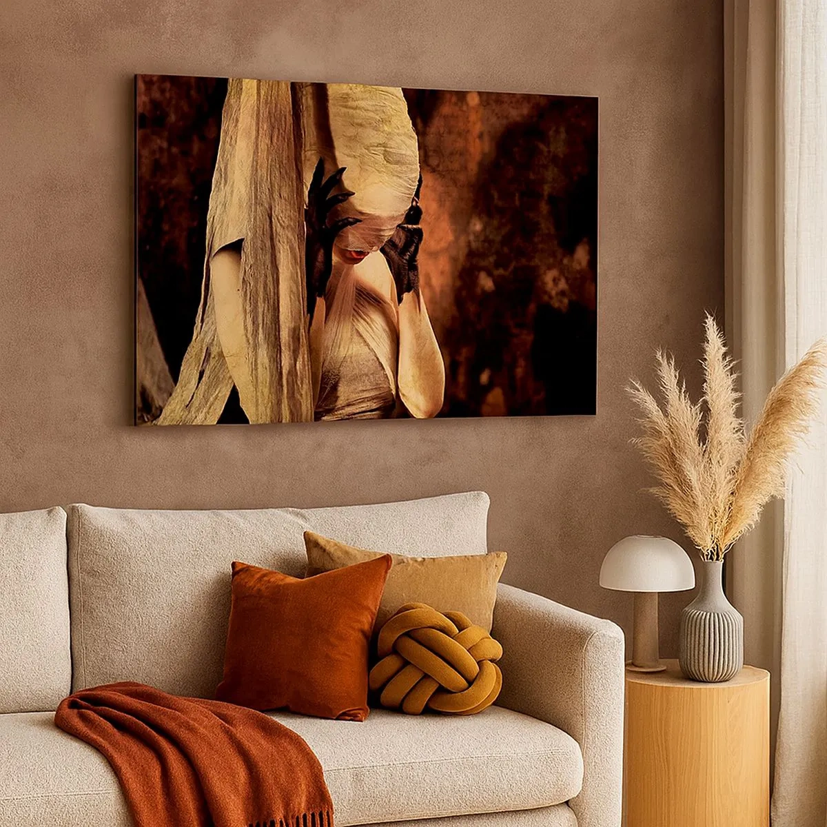 Impression sur toile - Image sur toile - Une femme voilée au style mystérieux sur un fond sombre - 70x50cm - Entre le bon et le mauvais - Décoration murale moderne pour le salon et la chambre ARTTOR