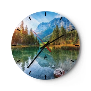 Horloge murale - Pendule murale - Paysage de montagne avec un lac et une forêt - 30x30cm - Douceur automnale - Décoration murale moderne pour le salon, la cuisine et la chambre ARTTOR
