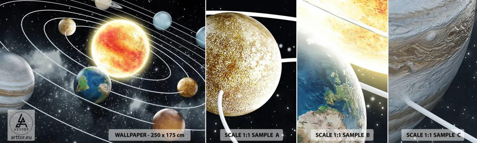 Échantillon De Papier Peint Standard Eco - Danse cosmique - Cosmos, Galaxie, Système solaire - 100x30 cm