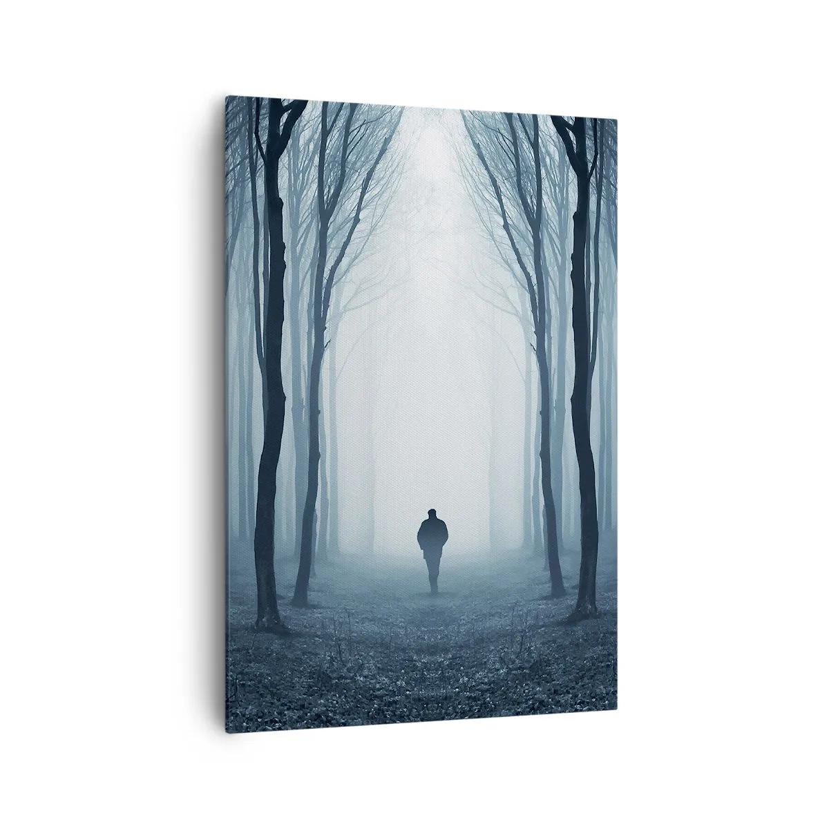 Impression sur toile - Image sur toile - Une silhouette marchant parmi les arbres dans une forêt brumeuse - 70x100cm - Tout est simple et clair - Décoration murale moderne pour le salon et la chambre ARTTOR