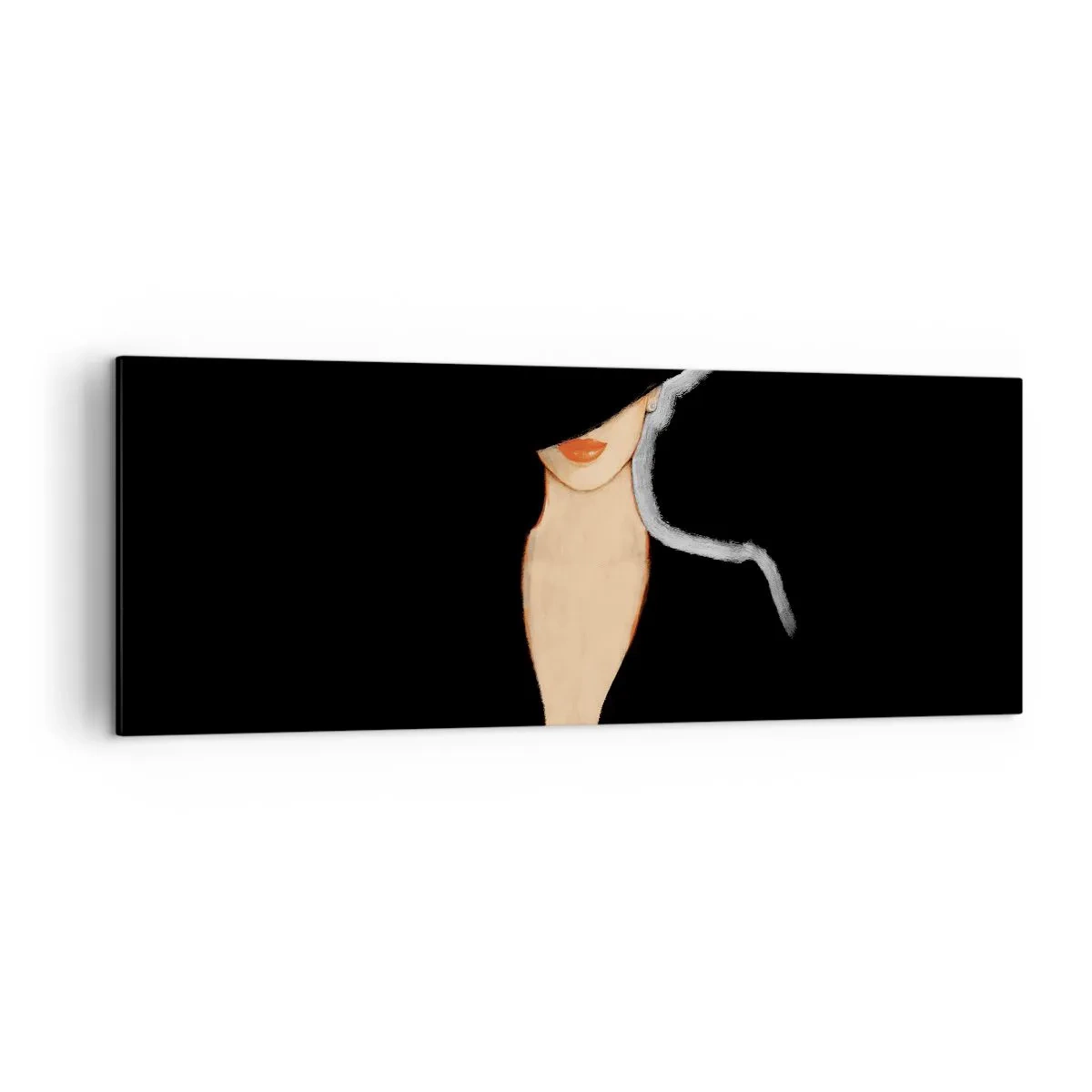 Impression sur toile - Image sur toile - Silhouette d'une femme au chapeau sur fond noir - 140x50cm - Élégance et style - Décoration murale moderne pour le salon et la chambre ARTTOR