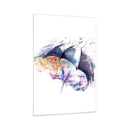 Impression sur verre - Image sur verre - Une ville colorée cachée sous des parapluies abstraits - 70x100cm - Se promener sous la pluie - Décoration murale moderne pour le salon et la chambre ARTTOR