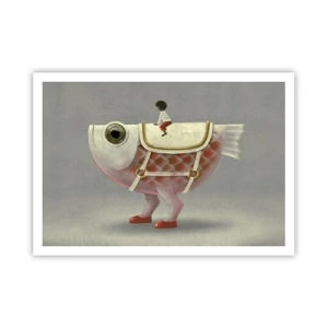 Affiche - Poster - Un cavalier de poisson fantaisie avec des jambes et une selle - 100x70cm - Le cavalier poisson - Décoration murale moderne pour le salon et la chambre ARTTOR