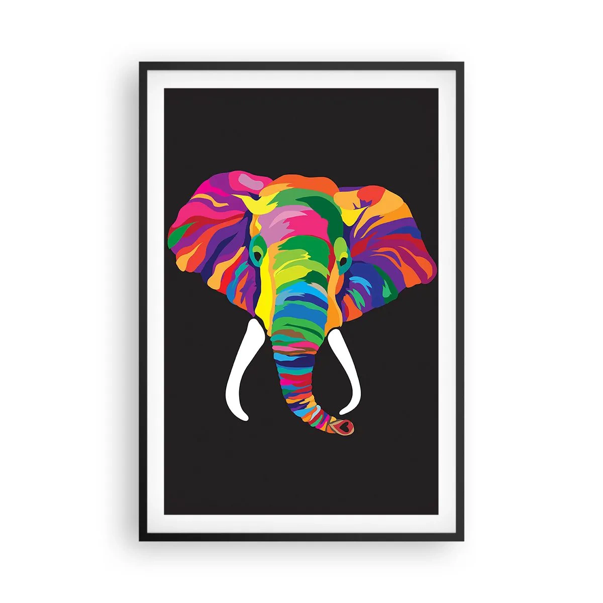 Affiche dans un cadre noir - Poster - L'éléphant qui aimait se baigner dans un arc-en-ciel - 61x91 cm