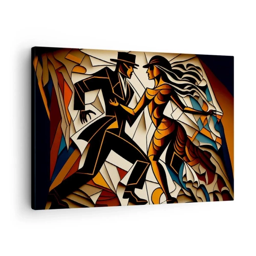 Impression sur toile - Image sur toile - Un couple dynamique dansant sous une forme abstraite. - 70x50cm - Danse de passion et de volupté - Décoration murale moderne pour le salon et la chambre ARTTOR