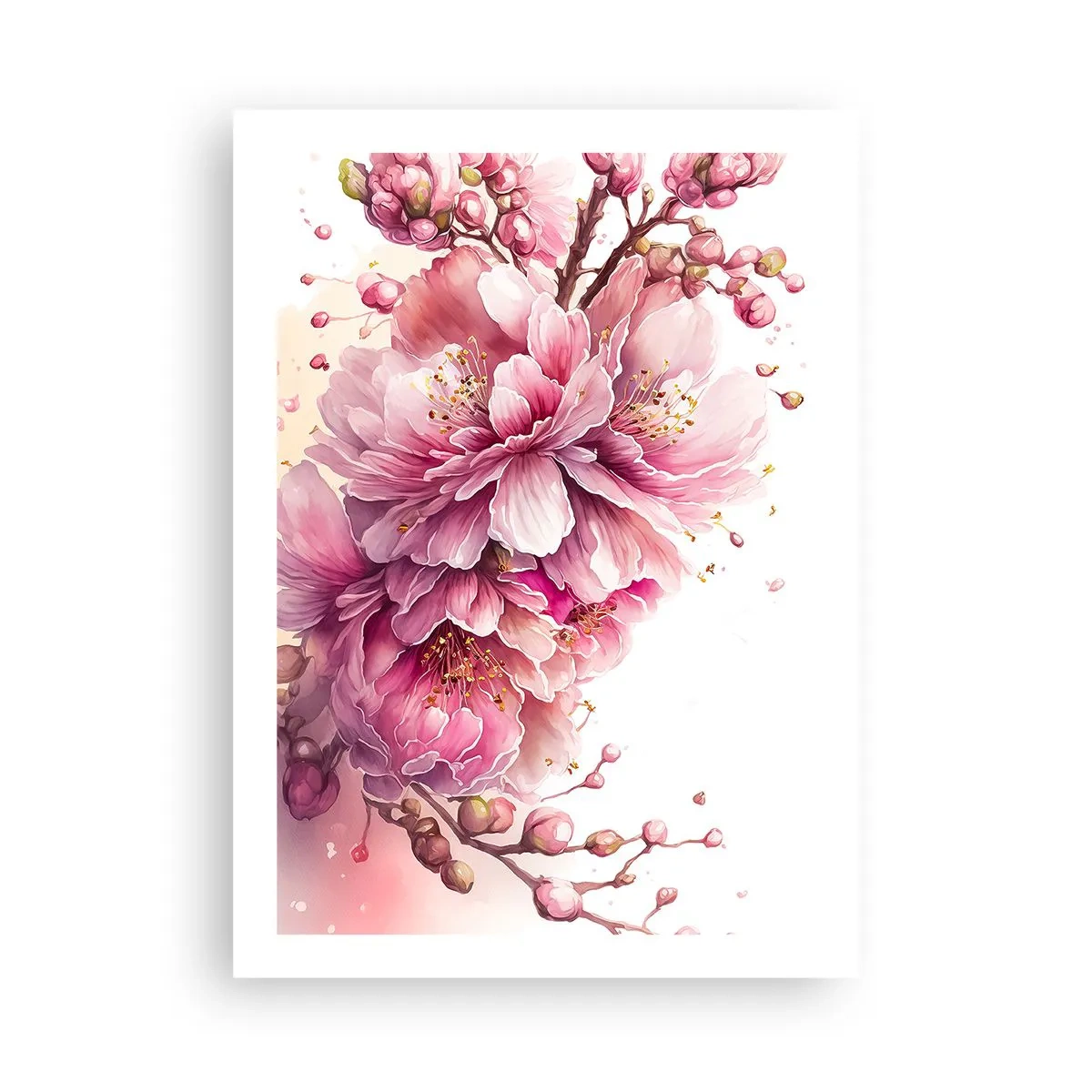 Affiche - Poster - Délicates fleurs de cerisier roses en pleine floraison sur un fond clair - 50x70cm - Fleur florissante de cerisier - Décoration murale moderne pour le salon et la chambre ARTTOR