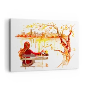 Impression sur toile - Image sur toile - Scène à l'aquarelle d'une femme sur un banc surplombant la ville - 120x80cm - Un moment de réflexion - Décoration murale moderne pour le salon et la chambre ARTTOR