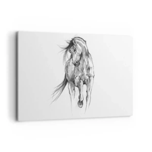 Impression sur toile - Image sur toile - Croquis en noir et blanc d'un cheval au galop - 120x80cm - D'un trot gracieux - Décoration murale moderne pour le salon et la chambre ARTTOR