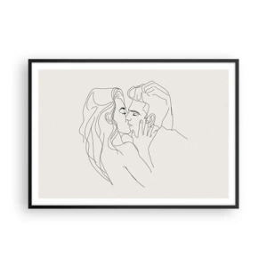 Affiche dans un cadre noir - Poster - Une illustration minimaliste d'un couple dans une étreinte amoureuse - 100x70cm - Enlacé de sentiment - Décoration murale moderne pour le salon et la chambre ARTTOR