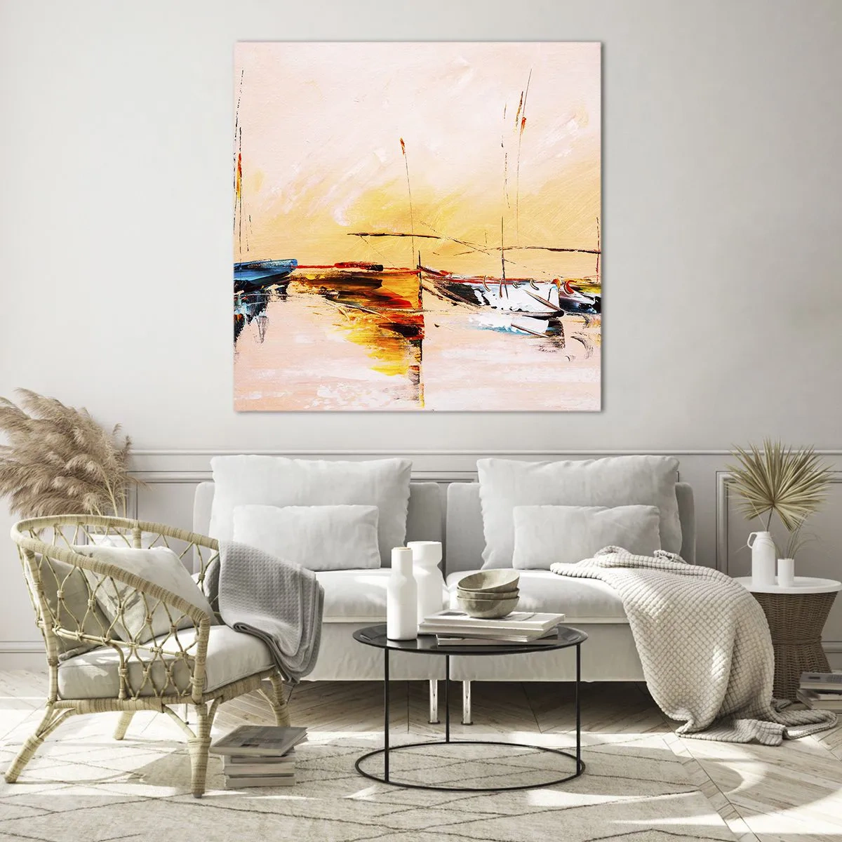 Impression sur verre - Image sur verre - Soirée à la marina - 30x30 cm