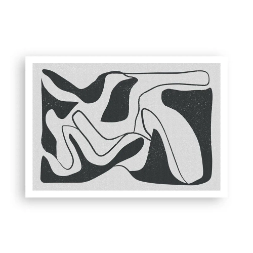 Affiche - Poster - Abstraction en noir et blanc avec des formes organiques - 100x70cm - Amusement de labyrinthe abstrait - Décoration murale moderne pour le salon et la chambre ARTTOR