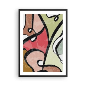 Affiche dans un cadre noir - Poster - Abstraction colorée avec des contours noirs - 50x70cm - Pirouettes parmi les couleurs - Décoration murale moderne pour le salon et la chambre ARTTOR