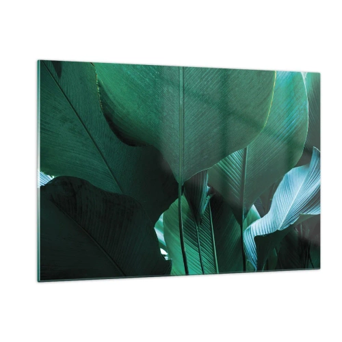 Impression sur verre - Image sur verre - Feuilles tropicales aux nuances de vert intenses - 120x80cm - Tourné vers la lumière - Décoration murale moderne pour le salon et la chambre ARTTOR