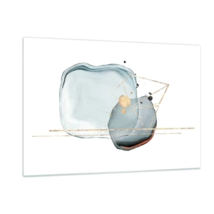 Impression sur verre - Image sur verre - Abstraction moderne avec des gouttes et des lignes géométriques dorées - 120x80cm - Etude des gouttes - Décoration murale moderne pour le salon et la chambre ARTTOR