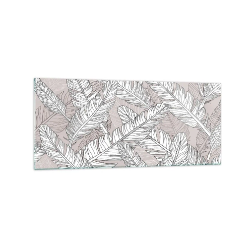 Impression sur verre - Image sur verre - Motif noir et blanc avec des feuilles de bananier sur un fond clair - 120x50cm - Un tourbillon de plumes - Décoration murale moderne pour le salon et la chambre ARTTOR
