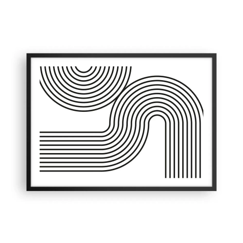 Affiche dans un cadre noir - Poster - Une peinture abstraite avec des lignes noires créant des motifs géométriques sur un fond blanc. - 70x50cm - En plein virage - Décoration murale moderne pour le salon et la chambre ARTTOR