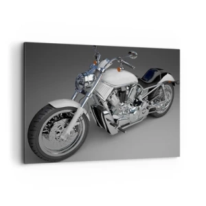 Impression sur toile - Image sur toile - Moto cruiser blanche sur fond gris - 100x70cm - Jusqu'à ce que tu t'agenouilles - Décoration murale moderne pour le salon et la chambre ARTTOR