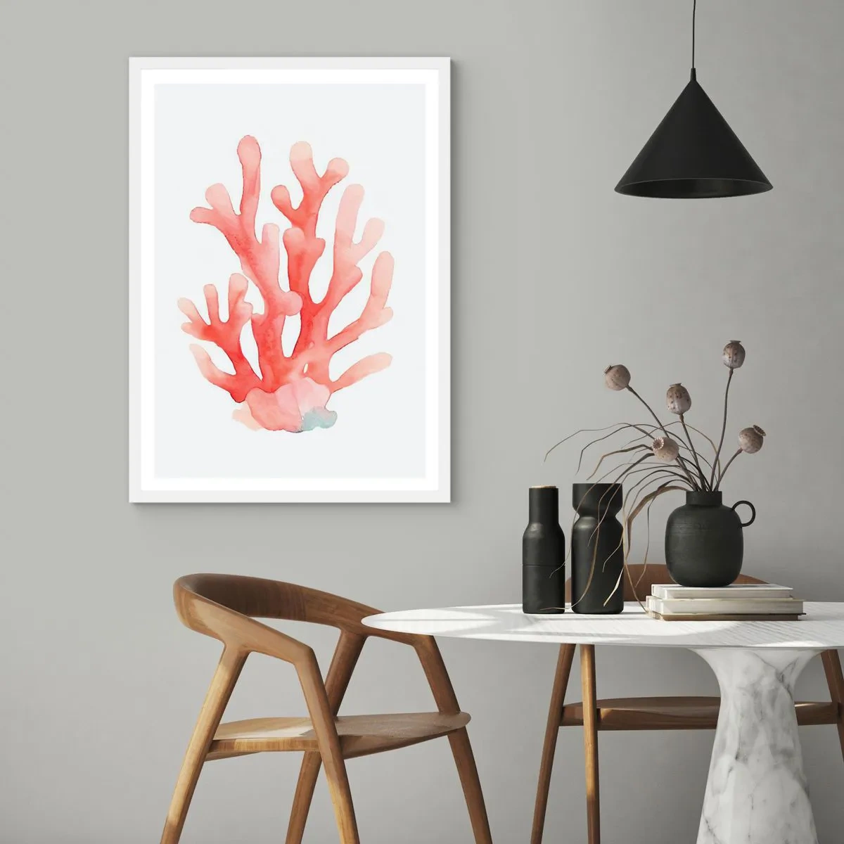 Affiche dans un cadre blanc - Poster - Corail couleur corail - 50x70 cm