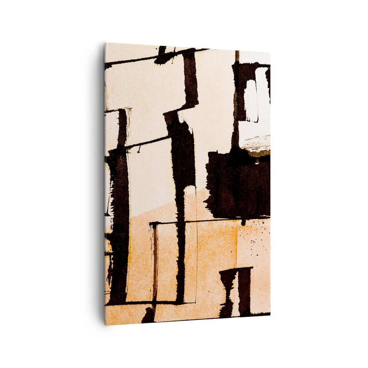 Impression sur toile - Image sur toile - Motifs géométriques dans les tons marron et beige - 80x120cm - De l’ordre malgré tout - Décoration murale moderne pour le salon et la chambre ARTTOR