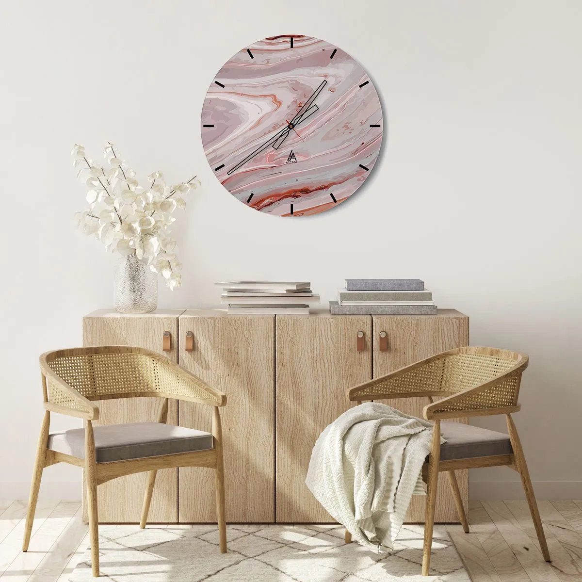 Horloge murale - Pendule murale - Un motif abstrait semblable à du marbre dans des tons de beige et de rose. - 30x30cm - Rose liquide - Décoration murale moderne pour le salon, la cuisine et la chambre ARTTOR