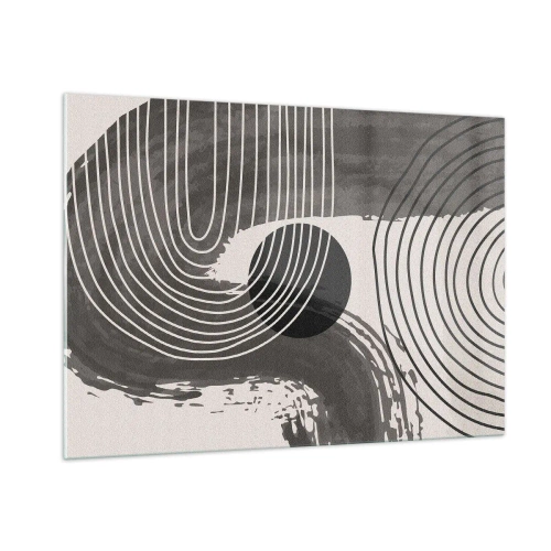 Impression sur verre - Image sur verre - Abstraction moderne avec des lignes noires et blanches et un ovale - 100x70cm - L'ovale gagne - Décoration murale moderne pour le salon et la chambre ARTTOR