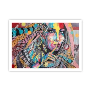 Affiche - Poster - Visage féminin coloré dans un style artistique - 100x70cm - Taisez-vous jusqu'à ce que vous compreniez - Décoration murale moderne pour le salon et la chambre ARTTOR