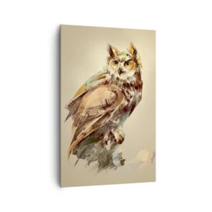 Impression sur toile - Image sur toile - Portrait artistique d'un hibou sur un fond clair dans des tons chauds. - 80x120cm - Le hibou le plus intelligent - confirmera la forêt de chênes - Décoration murale moderne pour le salon et la chambre ARTTOR