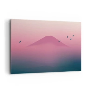 Impression sur toile - Image sur toile - Paysage minimaliste avec montagne et oiseaux au lever du soleil - 120x80cm - Des pèlerins au dessus des nuages - Décoration murale moderne pour le salon et la chambre ARTTOR