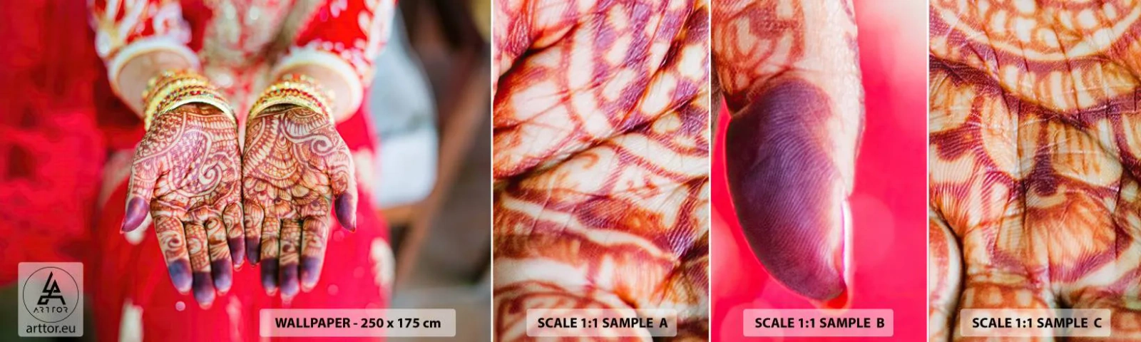 Échantillon De Papier Peint Standard Eco - Prêt à saisir votre chance - Mains de femmes, Dessins orientaux, Inde - 100x30 cm