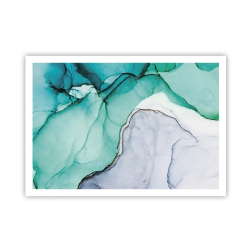 Affiche - Poster - Motif abstrait dans les tons turquoise et blanc - 100x70cm - Étude de turquoise - Décoration murale moderne pour le salon et la chambre ARTTOR