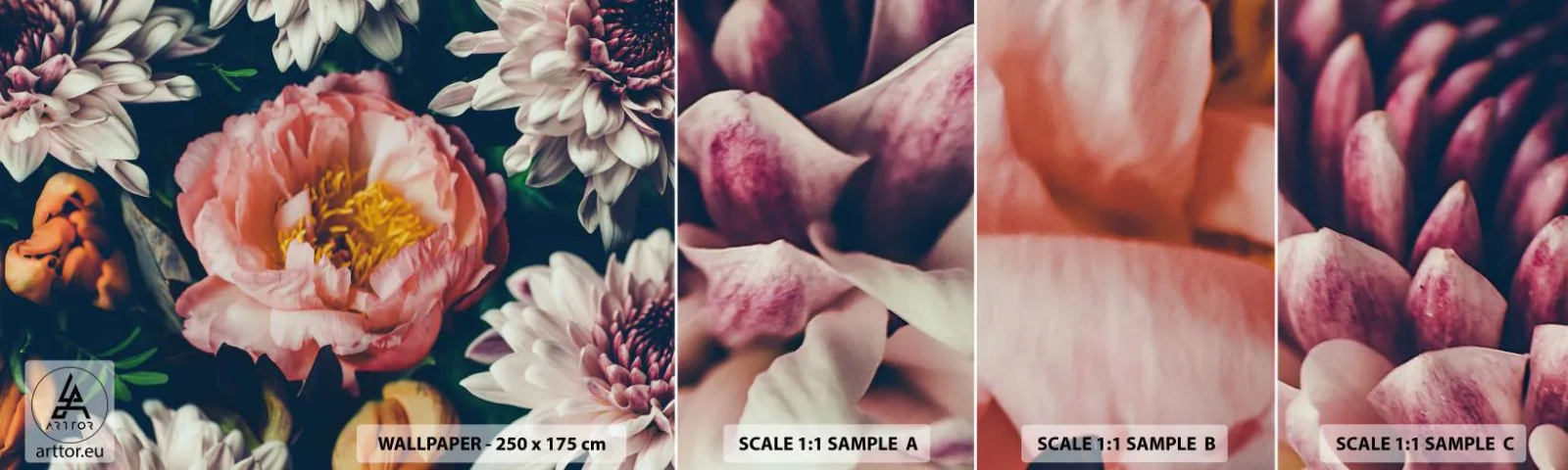 Échantillon de Papier Peint Autocollant Deluxe Sticker - Splendeur baroque - Fleurs, Pivoine, Bouquet de fleurs - 100x30 cm