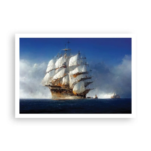 Affiche - Poster - Un voilier en pleine mer sous un ciel bleu - 100x70cm - La grande gloire ! - Décoration murale moderne pour le salon et la chambre ARTTOR